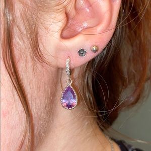 (CLOSET CLOSING FINAL SALE) Purple gemstone teardrop crystal cute earrings